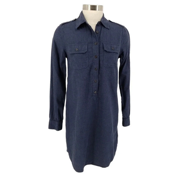 GAP Shirt Dress Navy Blue Long Sleeve Collared Knee Length Button Up Shift - Picture 1 of 8